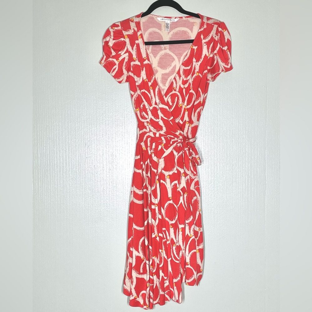 Diane Von Furstenberg Vibrant Red and Cream Wrap Mini Dress